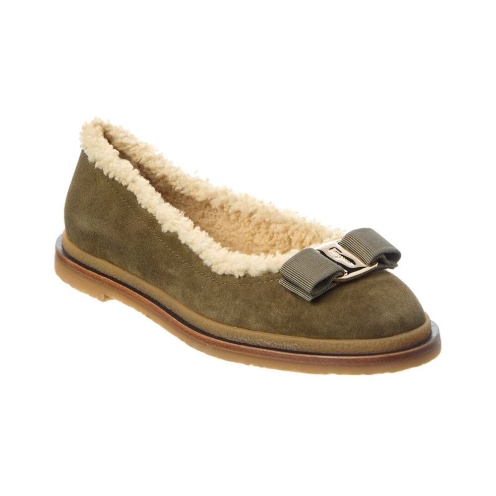 Ferragamo Varina Suede & Wool Ballet Flat